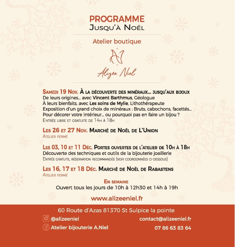 Programme de Noël 2022 Atelier artisanal alizée niel